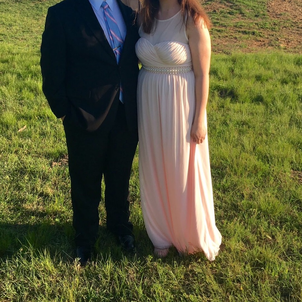 Pink size 13 prom dress with pearl detailing